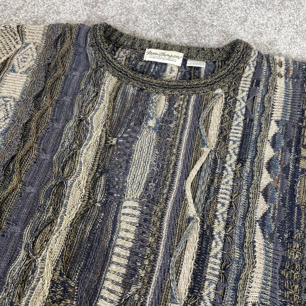 Norm Thompson Sweater Mens Large 3D Textured Knit Chunky Knit Vintage Grandpa